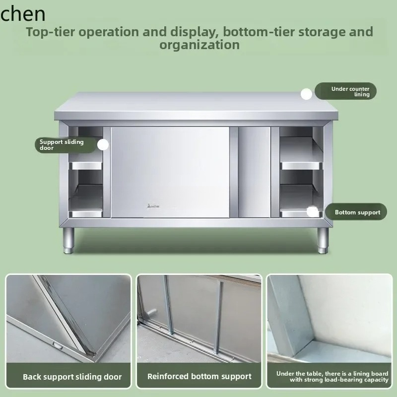 Commercial Kitchen Worktops - キッチンステンレス鋼製ワークトップ、スライドドア付きまな板収納キャビネット、業務用レストラン向け調理台