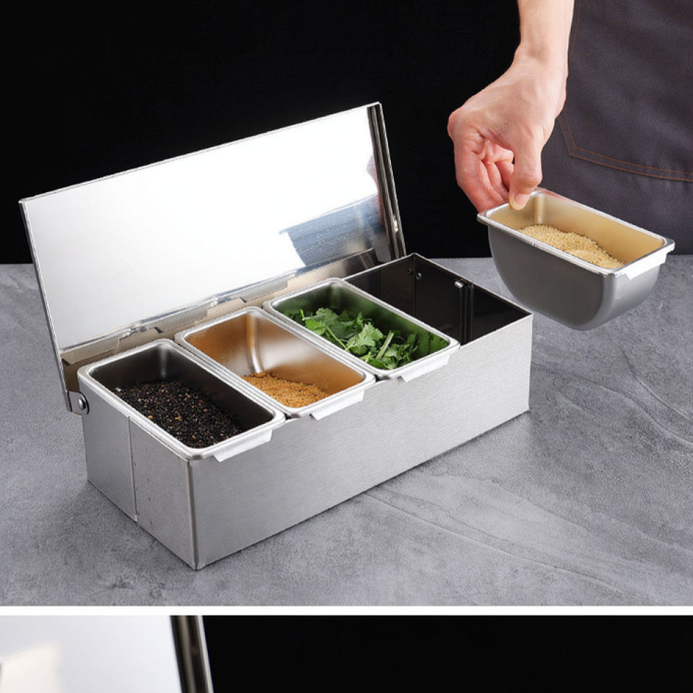 Commercial Kitchen Bin - キッチン用調味料収納ボックス。丈夫なスチール製で、蓋付き。食品、ハーブ、塩、スパイス、調理器具などを収納できます。
