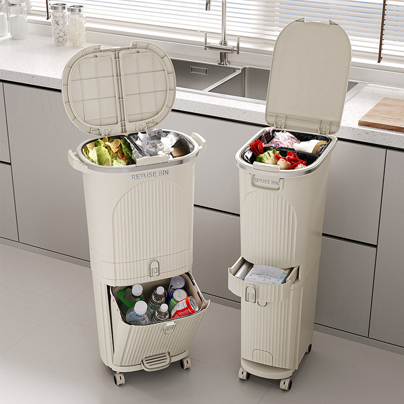 Commercial Kitchen Bin - ‌ ステップペダル式キッチンゴミ箱 - 防臭二層式ゴミ分別、コンパクトな家庭やオフィススペースに最適