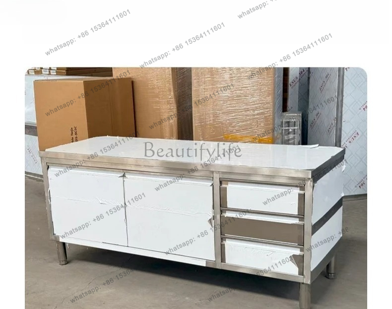Commercial Kitchen Worktops - jj4 ステンレス製業務用キャビネット キッチンワークトップ スライドドアと引き出し収納キャビネット付き