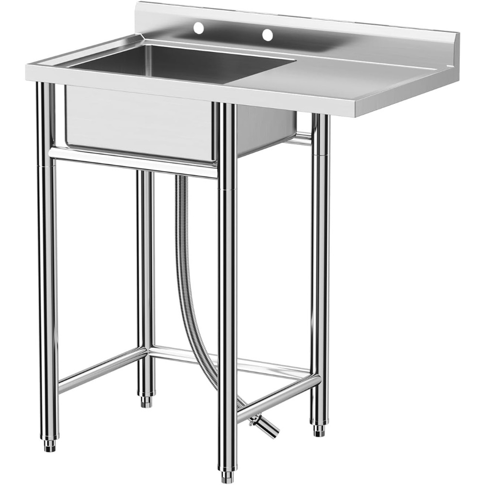 Commercial Kitchen Worktops - ステンレス製シンク、36x21x40インチ自立型シングルタンク業務用キッチンシンクセット、ワークトップ付き、NSF認証済み
