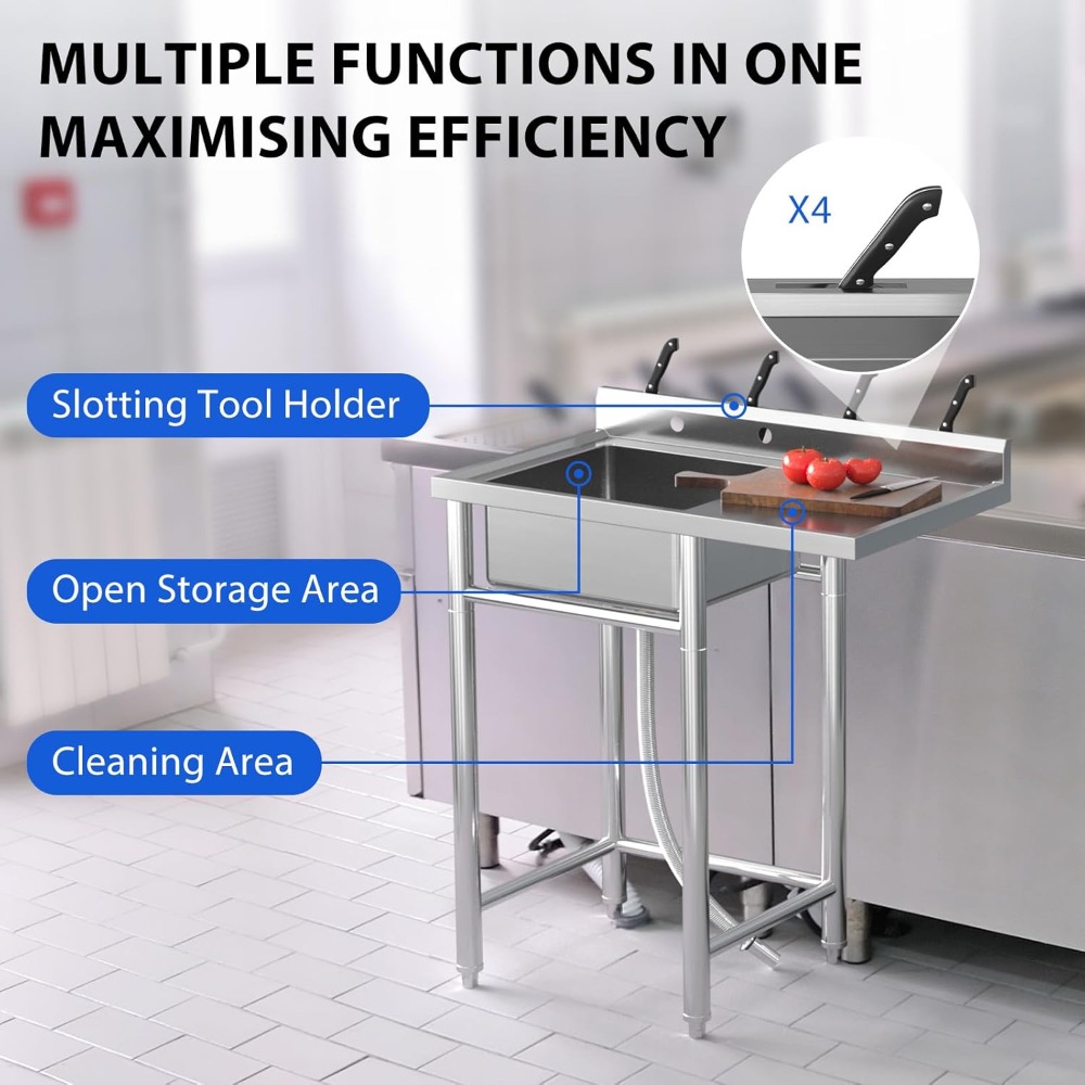 ステンレス製シンク、36x21x40インチ自立型シングルタン - Commercial Kitchen Worktops のレビューと価格